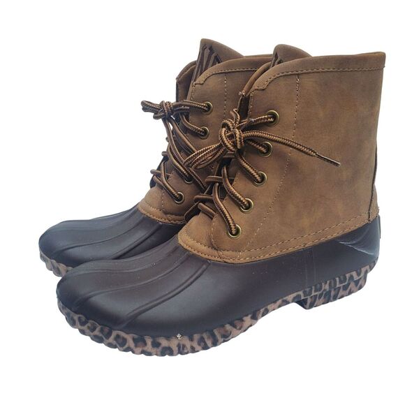 Marleylilly Leopard Duck Boots Girls 3 Brown Removable Tongue Waterproof Casual - Picture 2 of 15